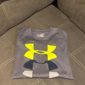 Boys Under Armour Charcoal Tee with Neon Yellow Logo